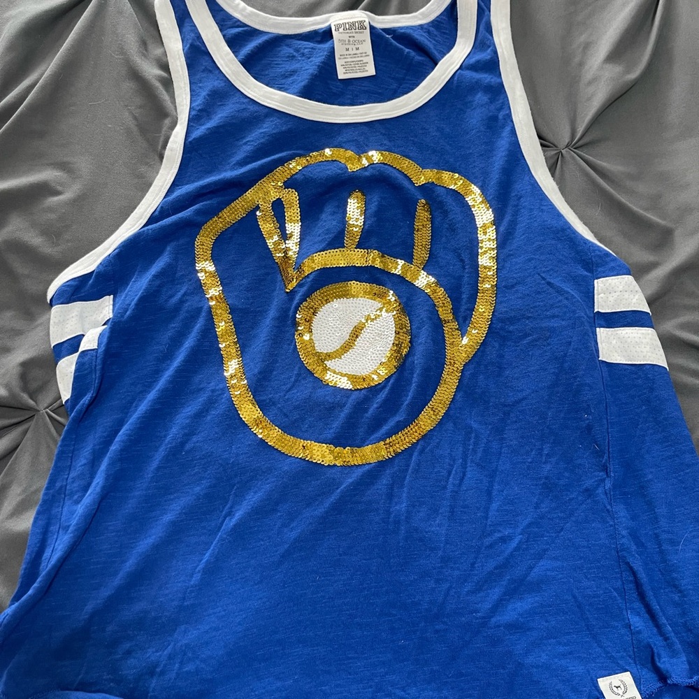 VS pink baseball bling tank Blue and Gold Tank Top